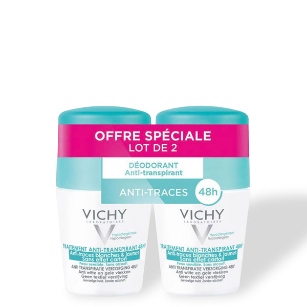 Vichy Roll-On Desodorante Antitranspirante Sin Marcas Blancas y Manchas Amarillas Set de 2