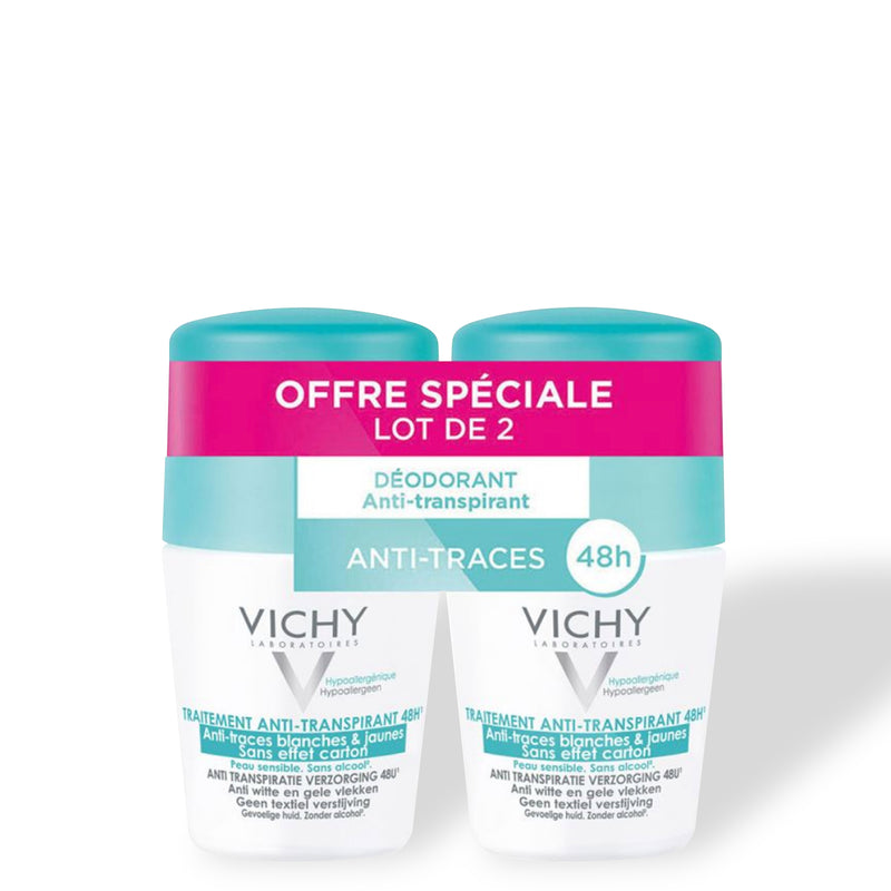 Desodorizante Vichy Roll-On Anti-Perspirante Sem Marcas Brancas e Manchas Amarelas Conjunto de 2